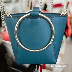 Colab Bucket Bangle Bag Heavy Duty Crossbody Chain Teal Vegan Leather EUC